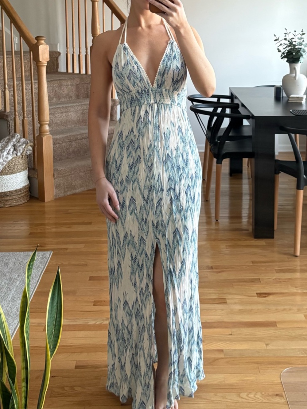 Blue Print Halter Maxi Dress
